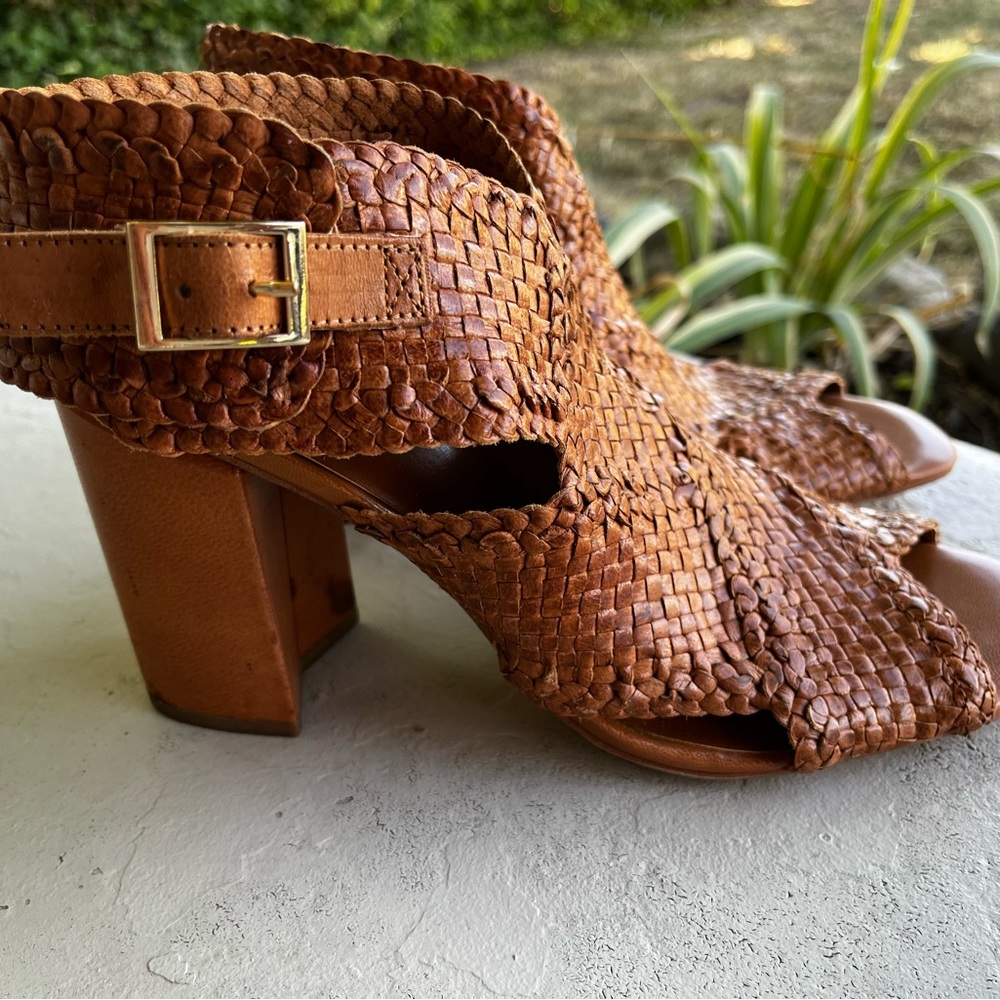 H by Halston Penelope Woven Leather Heeled Sandals